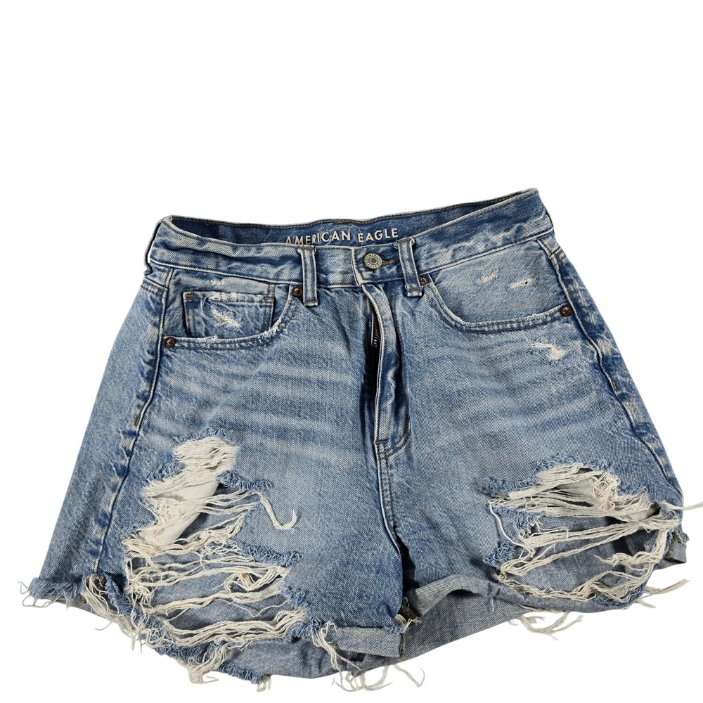 American Eagle Mom Shorts Women 6 Light Wash Distressed High Waisted Denim 12836